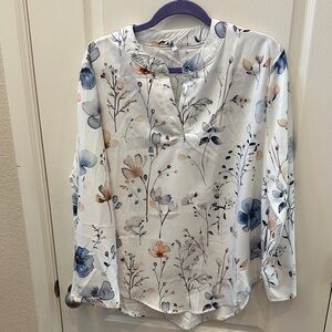 Source Unknown Floral Blouse in Blue and Brown